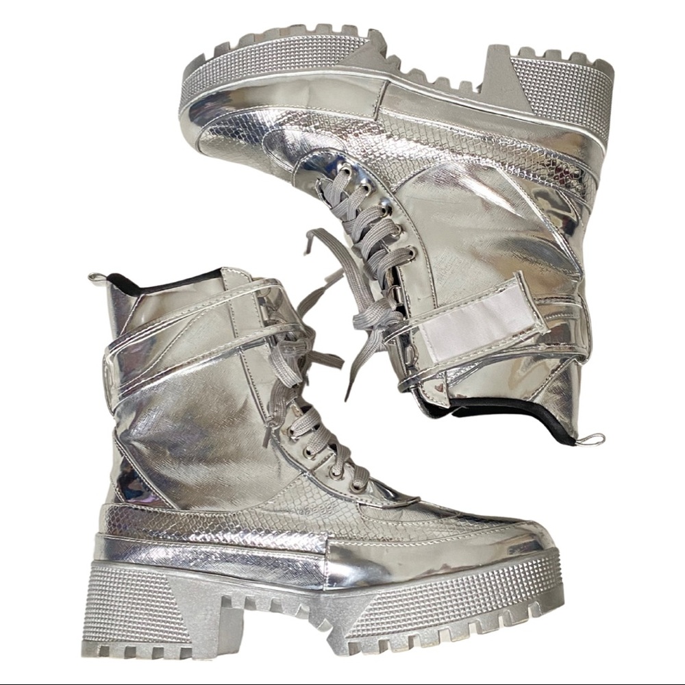 Silver Combat Boot Lug Sole Size:9